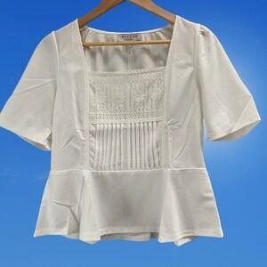 NEW Hayden LA Lace Peplum Blouse White Large